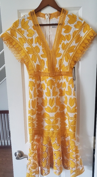 Saylor Kaiya Yellow White Lace Eyelet Dress Sz XS - Picture 6 of 7